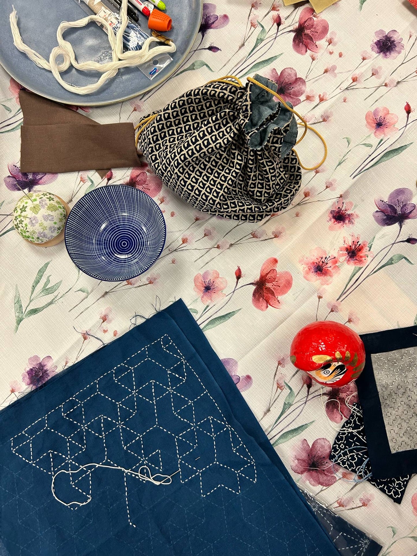 Tre vinteraftner med sashiko, boro, te og mochies